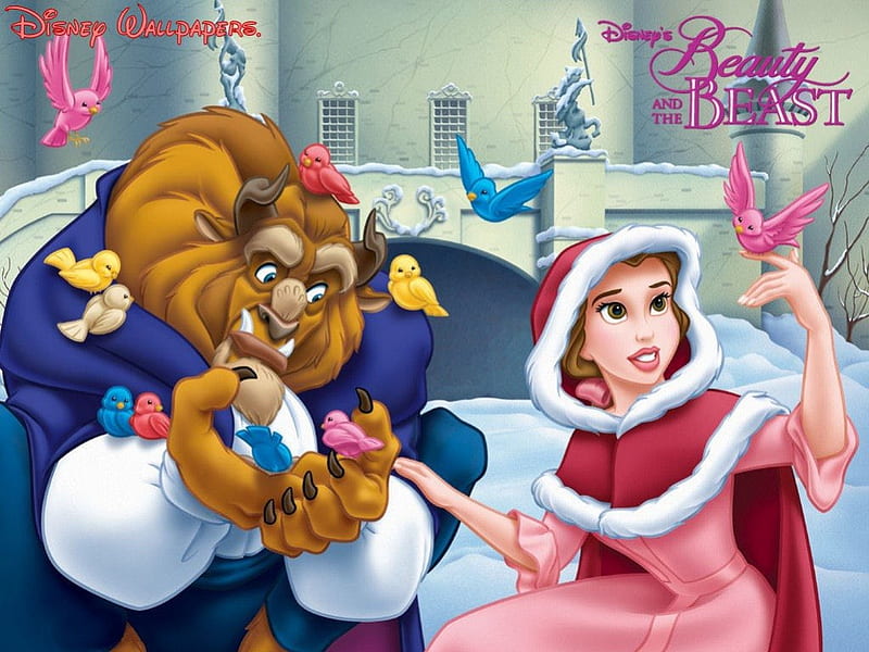 Beauty and the Beast, Belle, Disney, Cartoon, Beast, Winter, Birds, HD  wallpaper | Peakpx