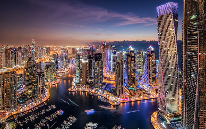 Dubai, metropolis, cityscape, city lights, modern architecture, Dubai skyline, skyscrapers, UAE, HD wallpaper