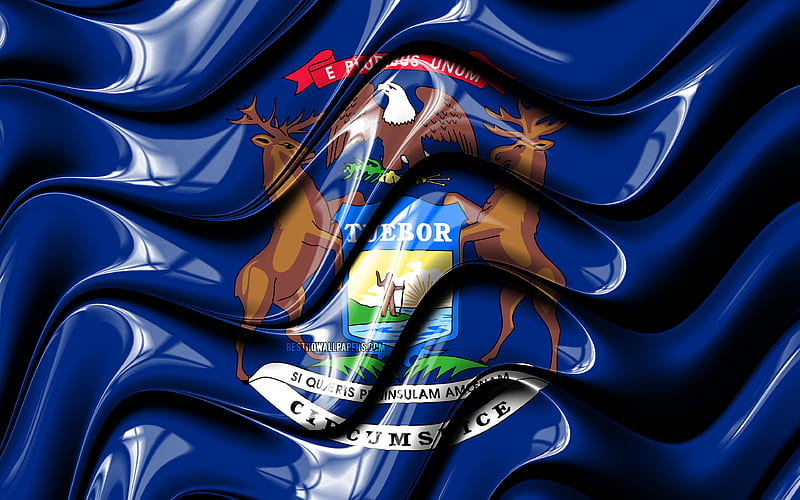 Michigan flag United States of America, administrative districts, Flag of Michigan, 3D art, Michigan, american states, Michigan 3D flag, USA, North America, HD wallpaper