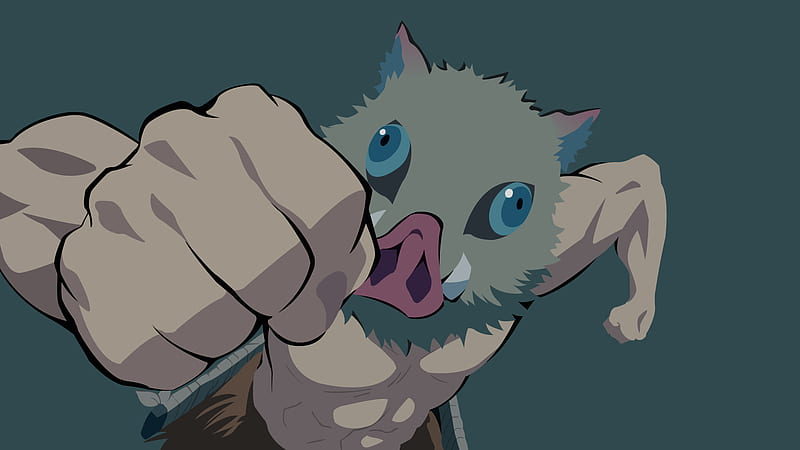Demon Slayer Inosuke Hashibira With Blue Eyes With Green Background Anime, HD wallpaper