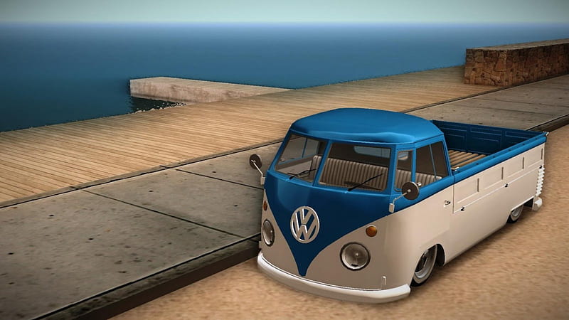 Lowered Volkswagen Beach Cruiser, beach cruiser, volkswagen, ocean, vw, HD wallpaper