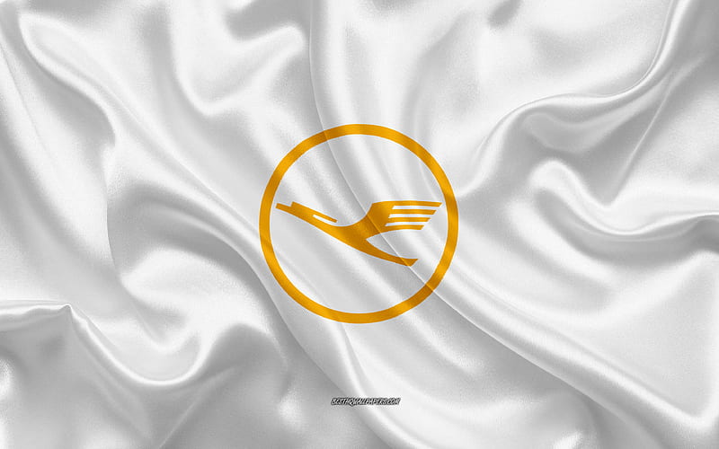 Lufthansa logo, airline, white silk texture, airline logos, Lufthansa emblem, silk background, silk flag, Lufthansa, HD wallpaper