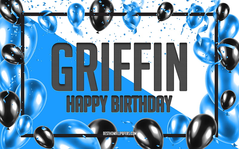 Happy Birtay Griffin, Birtay Balloons Background, Griffin, with names, Griffin Happy Birtay, Blue Balloons Birtay Background, greeting card, Griffin Birtay, HD wallpaper