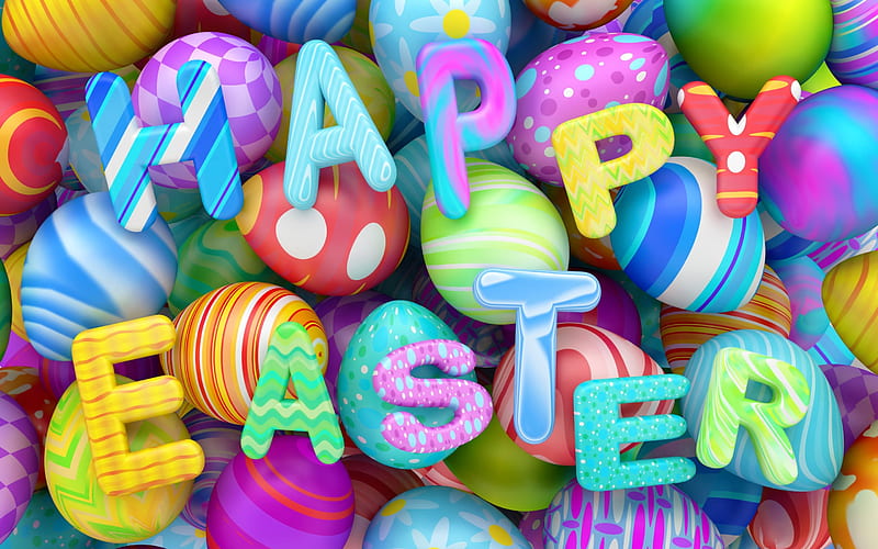 Happy Easter, Spring, 3d Easter eggs, spring holidays, HD wallpaper
