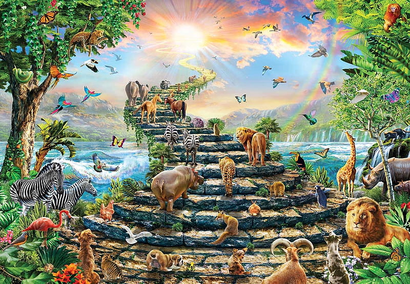 Heavens Stairs, stairs, heavens, jigsaw, puzzle, HD wallpaper