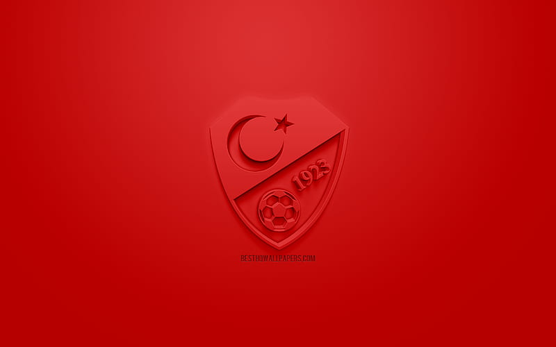 Turkey national football team, creative 3D logo, red background, 3d emblem, Turkey, Europe, UEFA, 3d art, football, stylish 3d logo, HD wallpaper