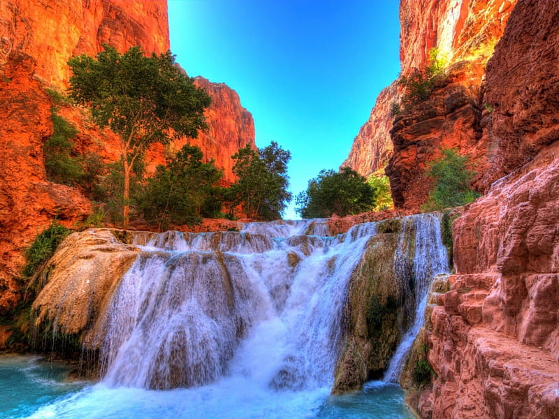 Grand Canyon National Park, mountains, waterfall, nature, park, trees, canyon, HD wallpaper