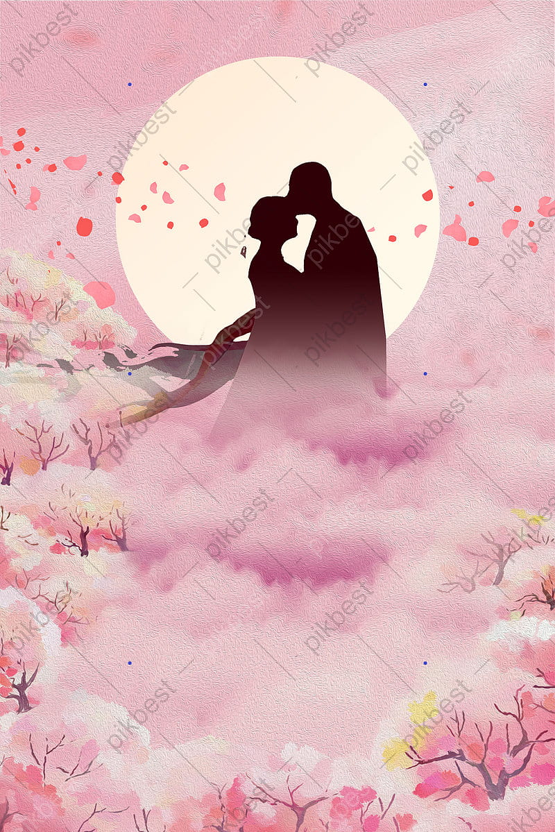 Chinese Valentine's Day couple peach blossom romantic background. PSD  Background, HD phone wallpaper | Peakpx