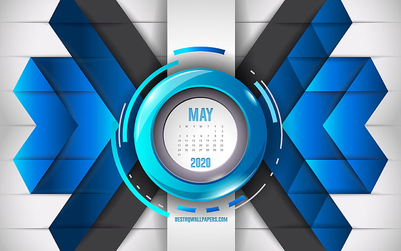 2020 May calendar, blue abstract background, 2020 spring calendars, May, blue mosaic background, May 2020 Calendar, creative blue background, HD wallpaper