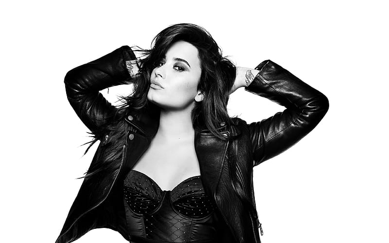 Demi Lovato, 2018, american actress, superstars, monochrome, Hollywood, HD wallpaper