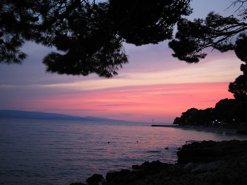 Sunset in Punta-rata, beach, punta-rata, croatia, brela, bonito, sunrise, sunset, HD wallpaper