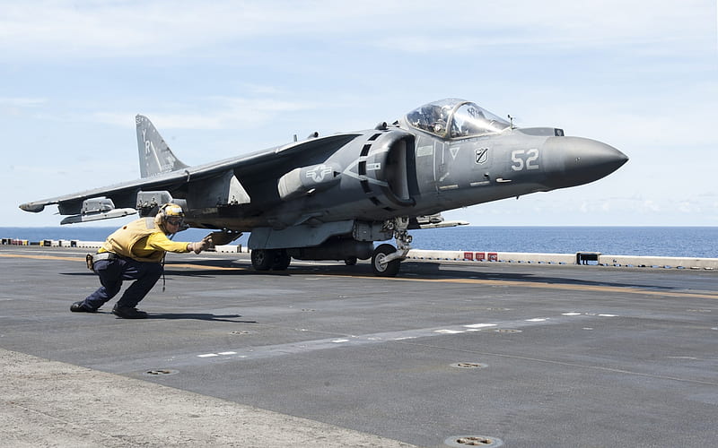 AV-8B Harrier II, McDonnell Douglas, vertical takeoff and landing, US Navy, aircraft carrier deck, HD wallpaper