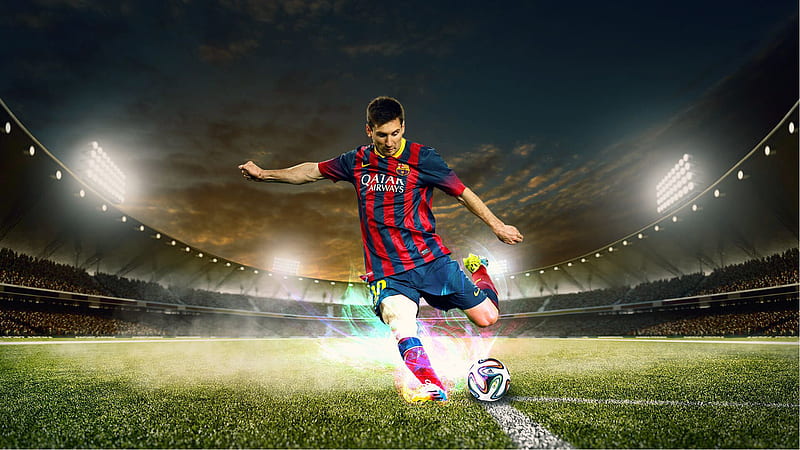 Football Player Is Hitting A Ball With Leg Wearing Red Blue Dress Football, HD wallpaper