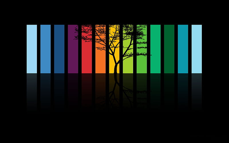as a rainbow, red, colorful, orange, 3d and cg, yellow, rainbow, green, colored, color, blue, colors, black, abstract, tree, 3d, purple, dark, HD wallpaper