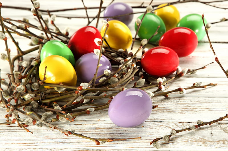 Easter Time, branches, celebration, colors, decoration, egg, holiday, HD wallpaper