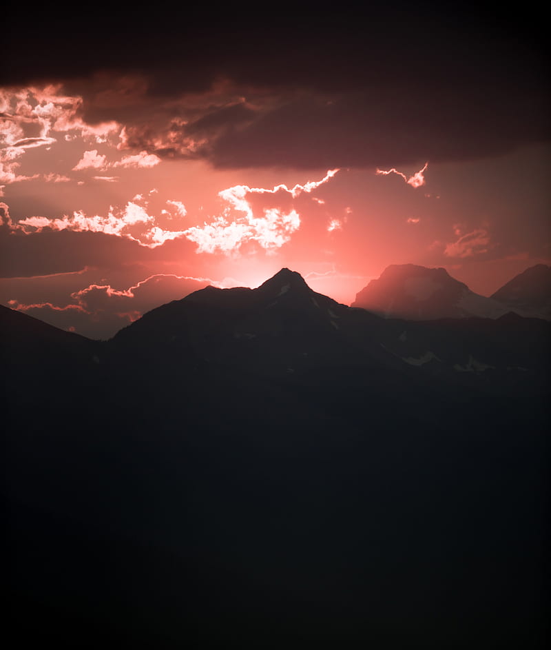 mountain, clouds, dark, darkness, outlines, HD phone wallpaper
