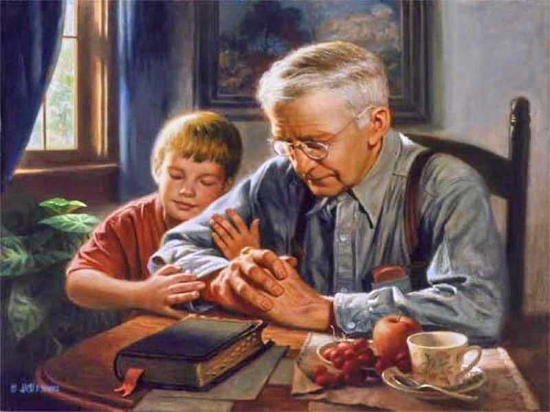 THE PRAYER~ FOR ALL DN FRIENDS, kid, house, books, painting, man, bible, prayer, HD wallpaper