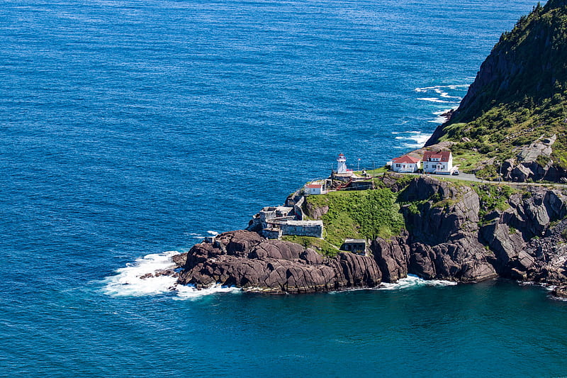 Fort Amherst Lighthouse, water, cliff, sea, ruins, canada, newfoundland, HD wallpaper