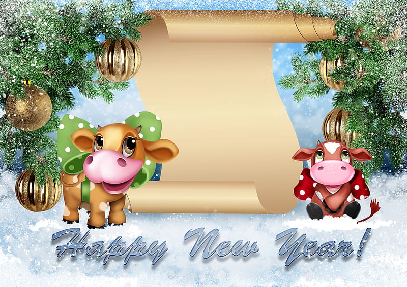HAPPY NEW YEAR 2021, Decor, Greetings, Cows, Ornaments, New year 2021, HD wallpaper