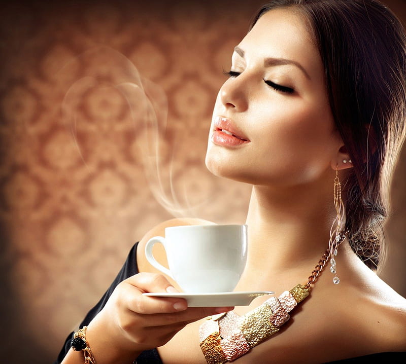 Coffee Time, coffee, model, subbotina anna, face, lady, HD wallpaper