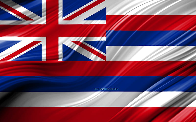 Hawaii flag, american states, 3D waves, USA, Flag of Hawaii, United States of America, Hawaii, administrative districts, Hawaii 3D flag, States of the United States, HD wallpaper
