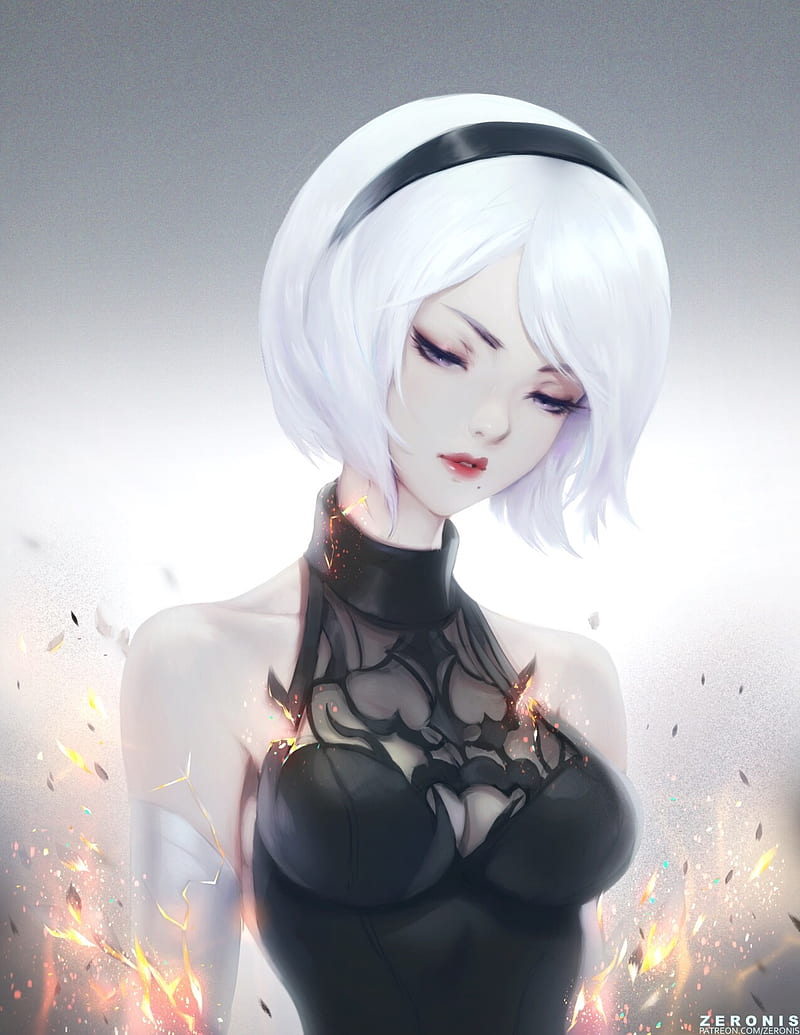 white-haired anime character illustration 2B (Nier: Automata) Nier