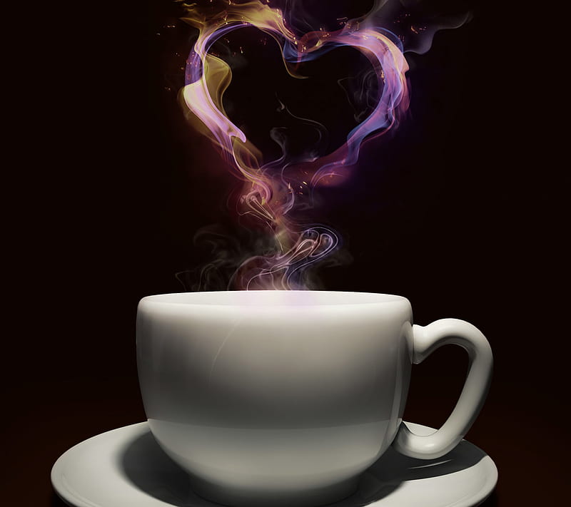 Heart Shape, black, cup, heart, smoke, tea, HD wallpaper