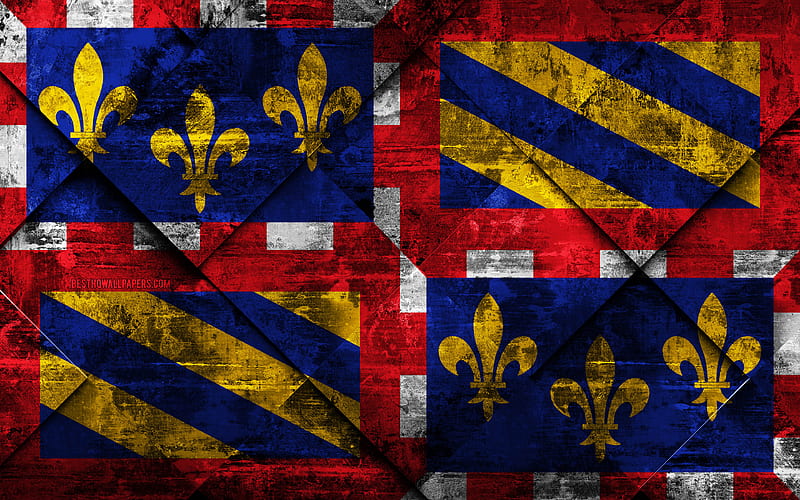 Flag of Burgundy grunge art, rhombus grunge texture, french province, Burgundy flag, France, french national symbols, Burgundy, Provinces of France, creative art, HD wallpaper
