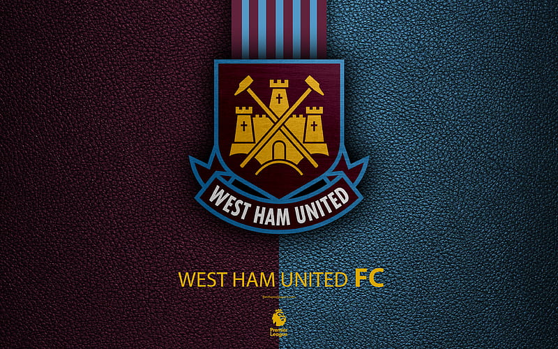 West Ham United FC English football club, leather texture, Premier League, logo, emblem, London, England, UK, football, HD wallpaper