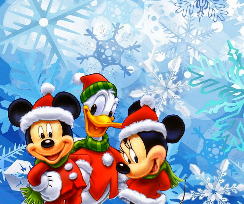 disney christmas, disney, merry christmas, miki mouse, snowflake, winter, xmas, HD wallpaper