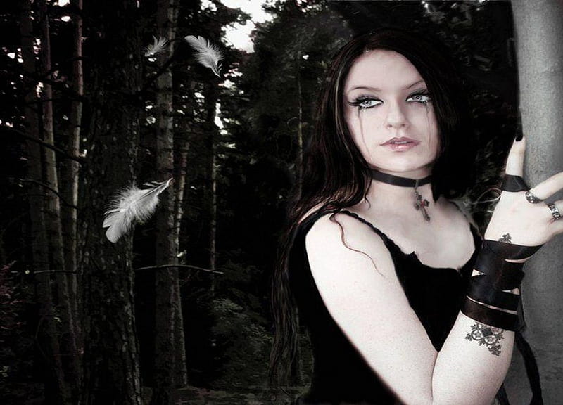 CRY, FEATHERS, GOTH, GIRL, BLACK, WHITE, HD wallpaper | Peakpx