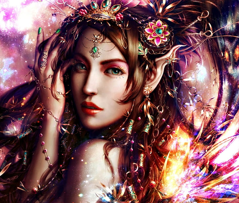 Queen of Wings, art, woman, realnam, fantasy, girl, hand, beauty, face, pink, fairy, HD wallpaper