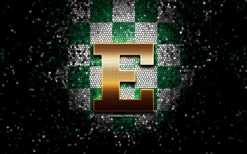 Eastern Michigan Eagles, glitter logo, NCAA, green white checkered background, USA, american football team, Eastern Michigan Eagles logo, mosaic art, american football, America, HD wallpaper