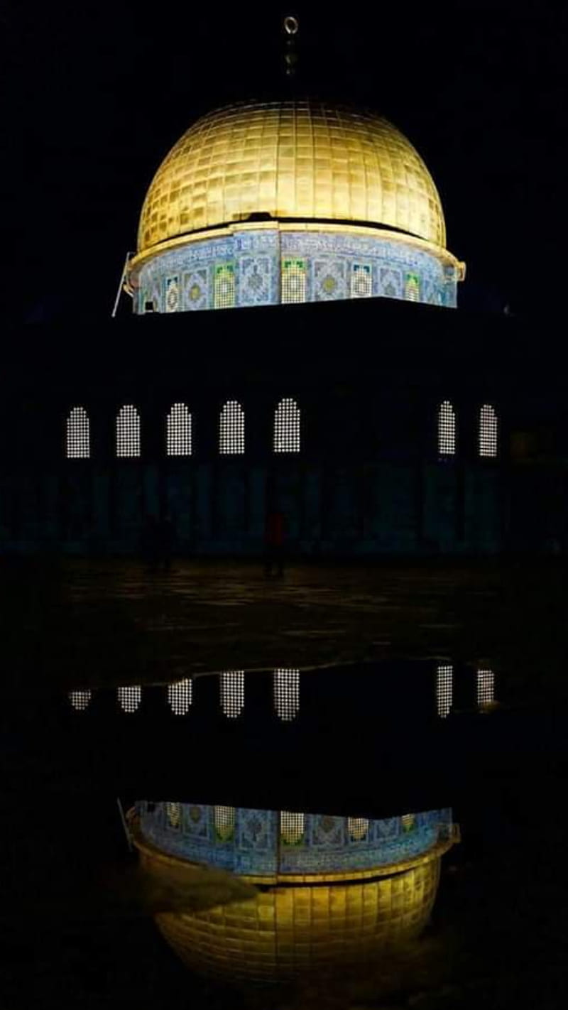 Quds, aqsa, black, mescid, mosquee, night, qubbe, yellow, HD phone wallpaper