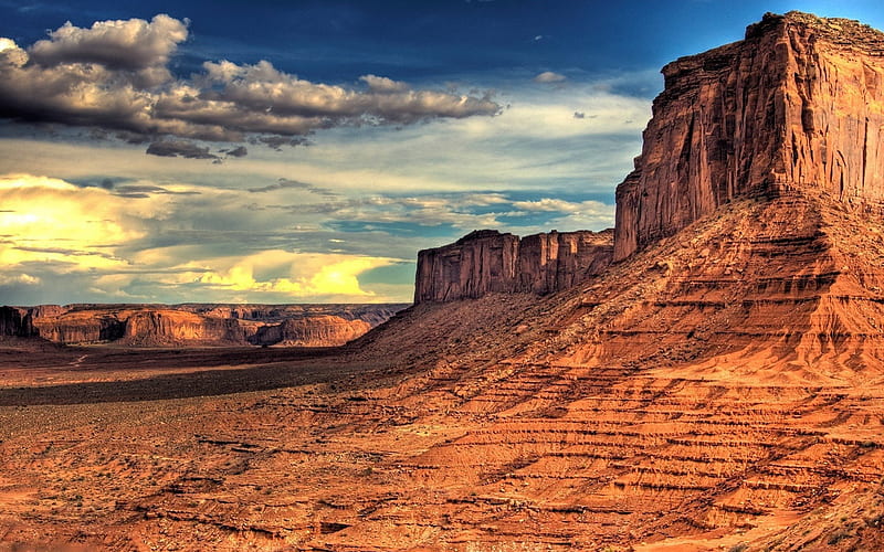 awesome desert scape r, desert, cliff, r, clouds, mesa, HD wallpaper