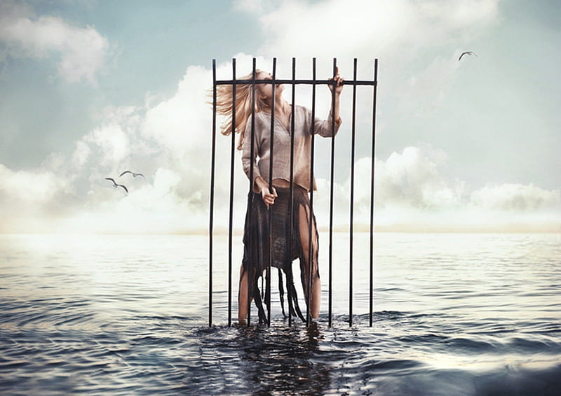 Captive, pain, sorrow, woman, sea, HD wallpaper