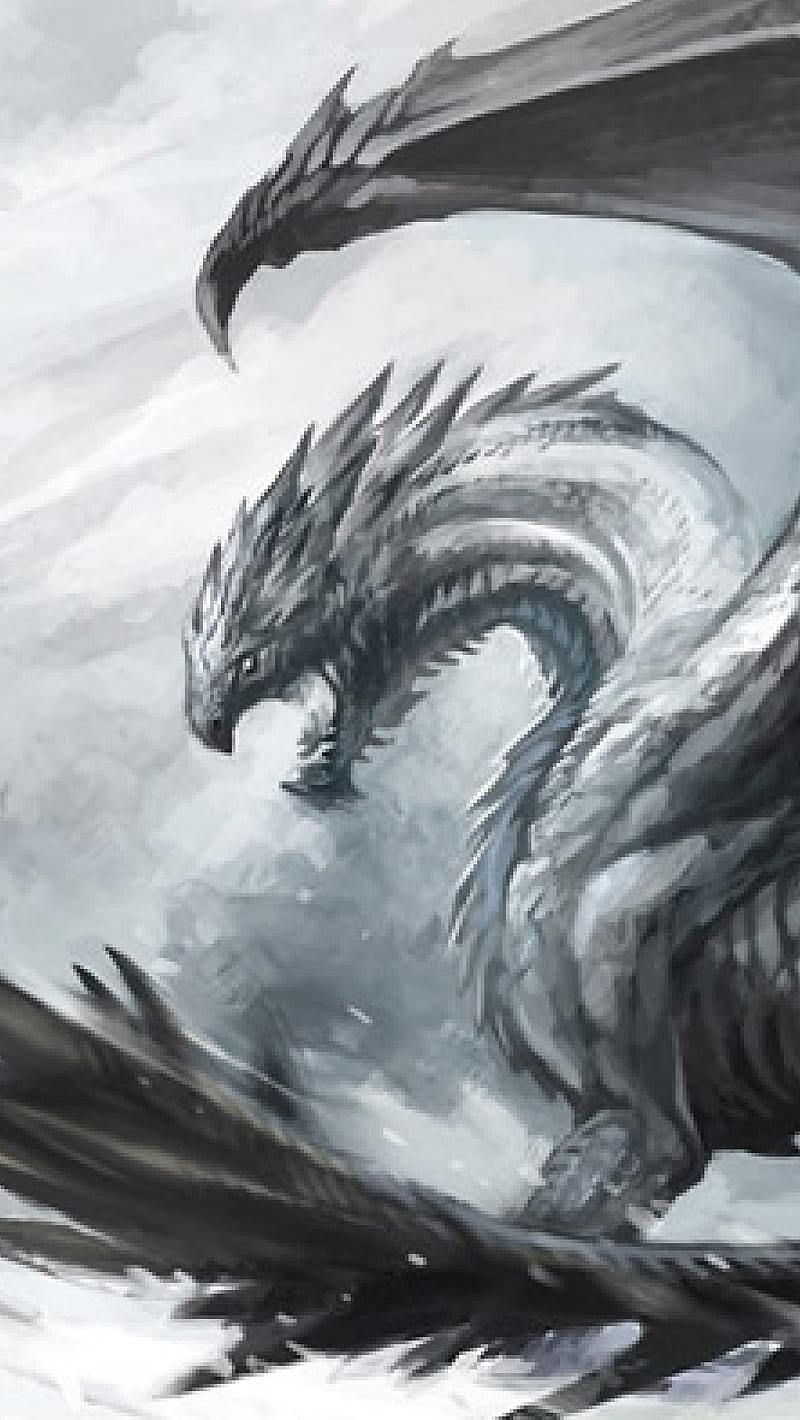 Snow Dragon, fantasy, landscape, mythic, HD phone wallpaper