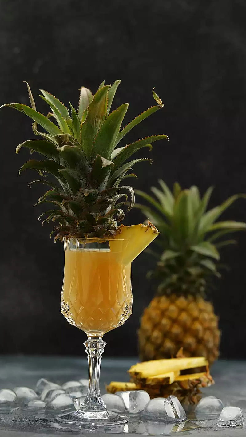 pineapple, fruit, yellow, glass, cup, juice, food, ice, HD phone wallpaper