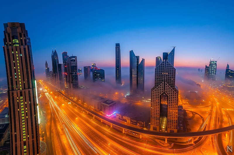 Cities, Night, City, Fog, Dubai, , Time Lapse, HD wallpaper