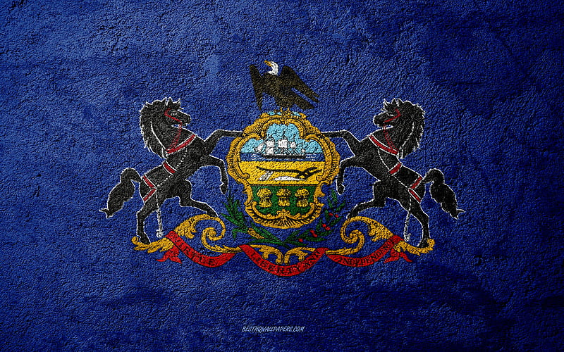 Flag of State of Pennsylvania, concrete texture, stone background, Pennsylvania flag, USA, Pennsylvania State, flags on stone, Flag of Pennsylvania, HD wallpaper