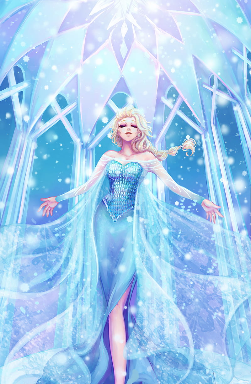 cartoon, Frozen (movie), Princess Elsa, fan art, cyan, HD phone wallpaper