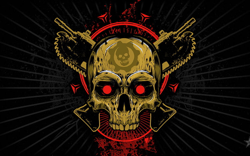 Gears of War, grunge, logo, art, skull, HD wallpaper