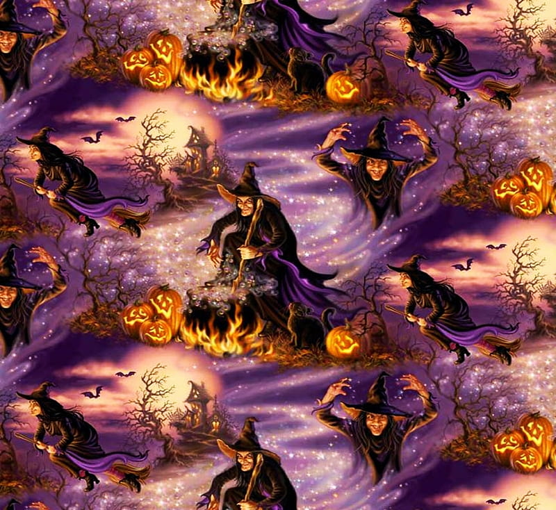 Fall Patterns - Jack O'Lantern, fire, halloween, witches, artwork, pumpkins, broom, HD wallpaper