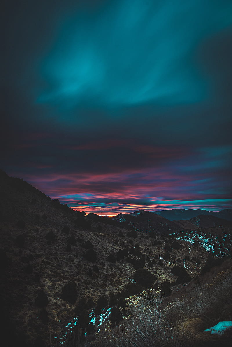 mountain, sky, sunset, dark, night, HD phone wallpaper