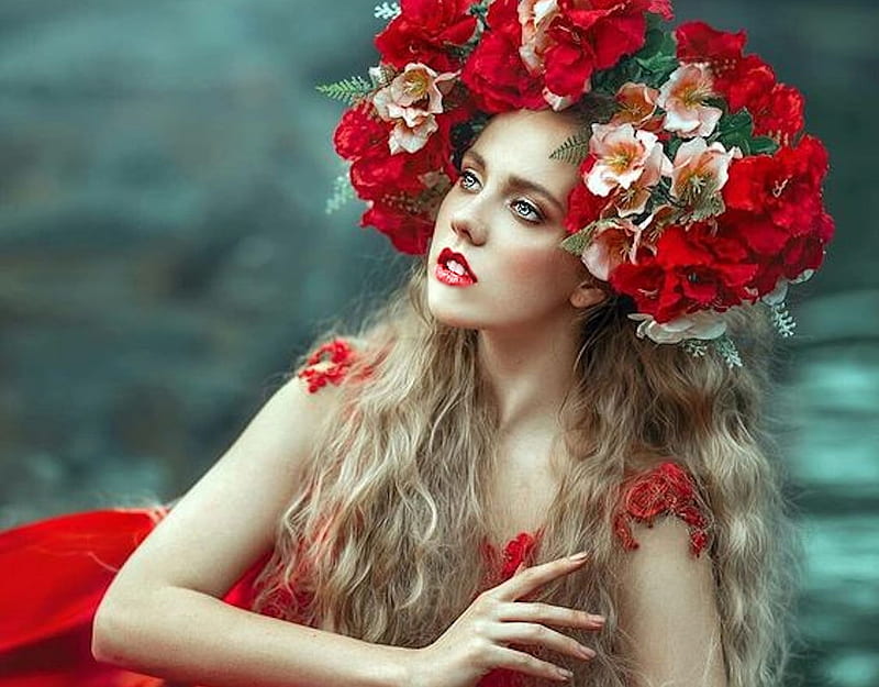 Red Crown, all things red, etheral women, flower crown wreath, women ...
