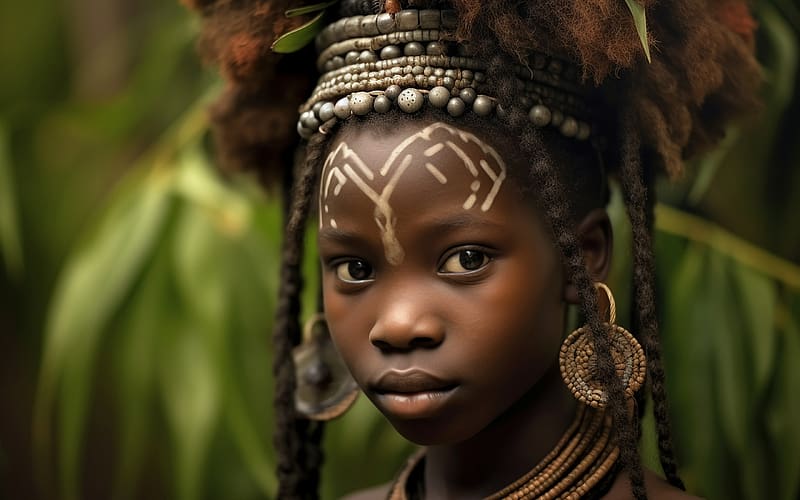 Little girl, face, girl, copil, child, african, neuroset, childhood, jewel, earrings, fata, portrait, HD wallpaper