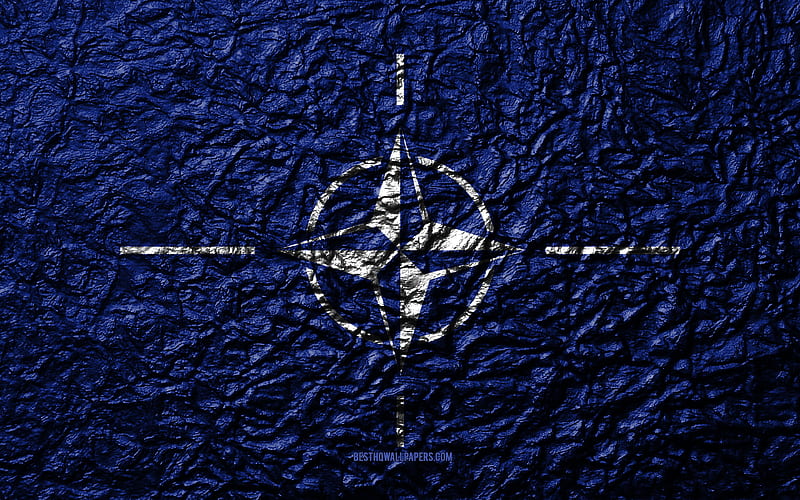 Flag of NATO stone texture, waves texture, international organization, NATO flag, North Atlantic Treaty Organization, HD wallpaper