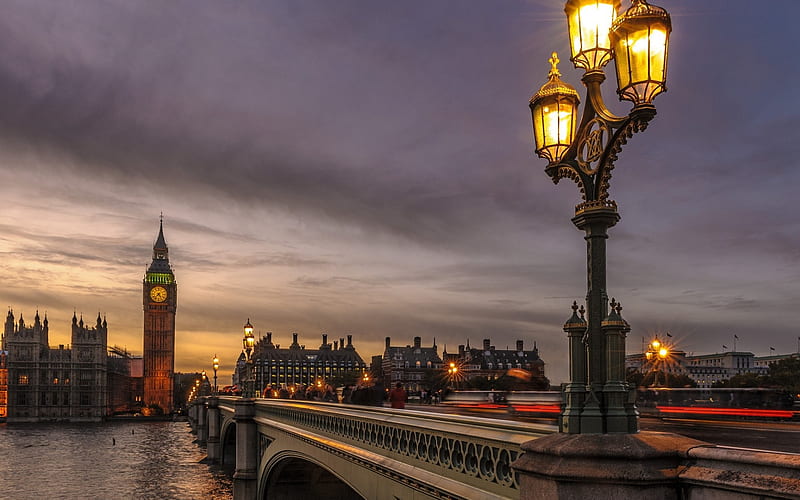 Westminster Bridge, London, Big Ben, Thames, evening, sights of London, UK, HD wallpaper