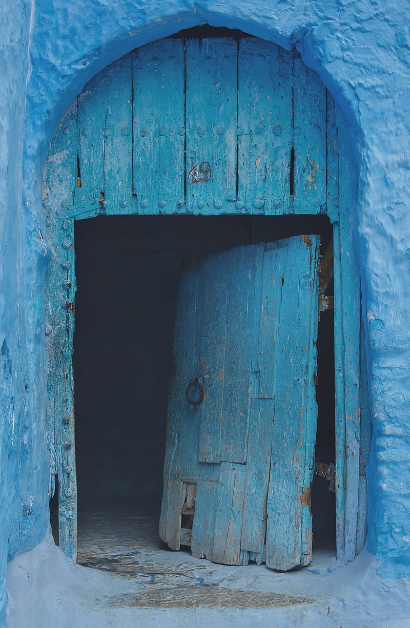 opened blue wooden door, HD phone wallpaper