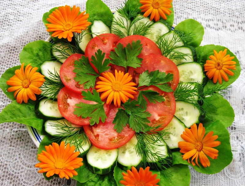Beautiful Salad, graphy, delicious, food, healthy, flowers, bonito, salad, HD wallpaper